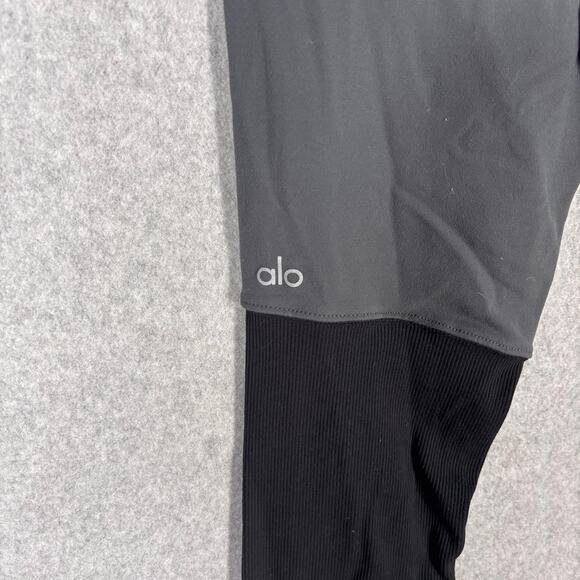 Alo Yoga Goddess Leggings Medium Gray Black High Rise Ribbed Ruched Ballet Dance - Picture 9 of 12
